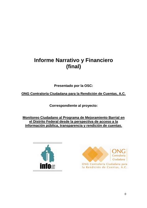 Pdf Informe Narrativo Y Financiero Final Infodf Org Mx Parcial