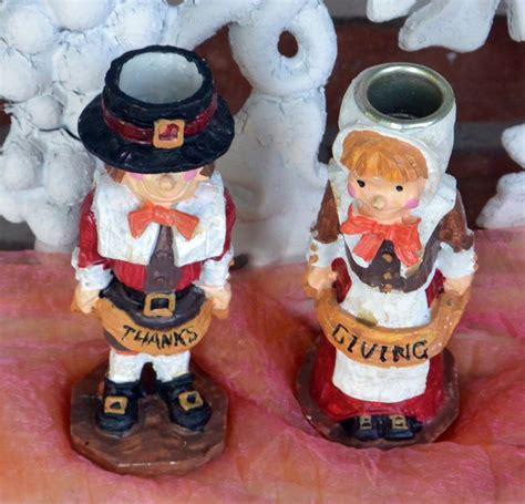 Vintage Thanks Giving Candlesticks Pilgrims Man Woman Etsy