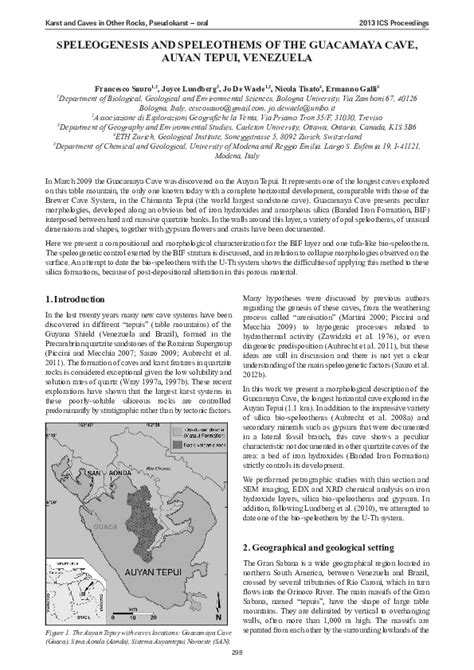 (PDF) Speleogenesis and speleothems of the Guacamaya Cave, Auyan Tepui ...