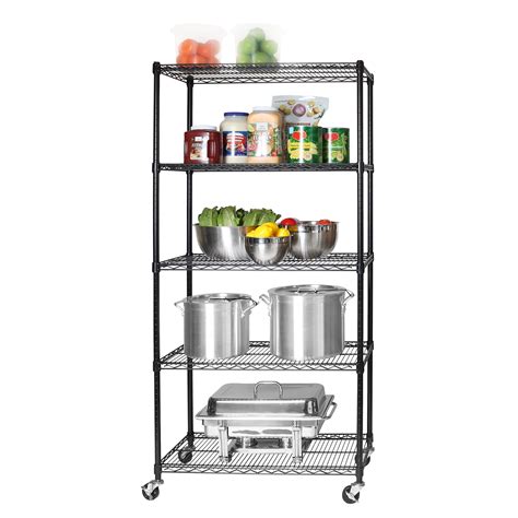 Seville Classics 5 Tier Nsf Certified Steel Wire Shelving With Wheels 36x18 Black