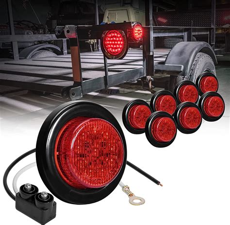 True Mods 8pc 2 Red Round Trailer Led Clearance Marker Lights [dot Fmvss 108] [sae