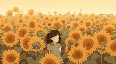 花丛少女向日葵插画图片 包图网