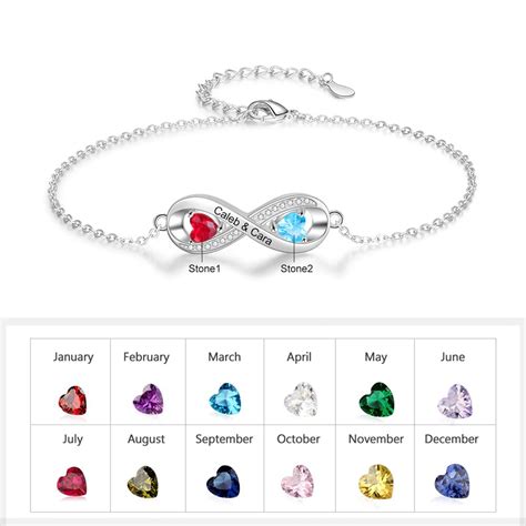 Engraved Name Infinity Bracelet With 2 Birthstones