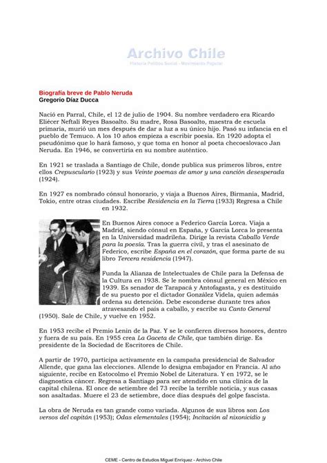 PDF Biografía breve de Pablo Neruda Gregorio Díaz Duccaarchivochile