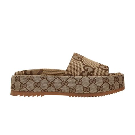 Gucci GG Lame Platform Slide Sandal Camel Monogram In Brown Lyst