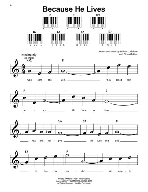 Because He Lives By Gloria Gaither Sheet Music For Super Easy Piano At