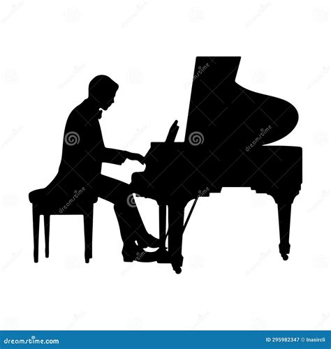 Black Silhouette Of A Pianist Playing A Grand Piano Stock Vector