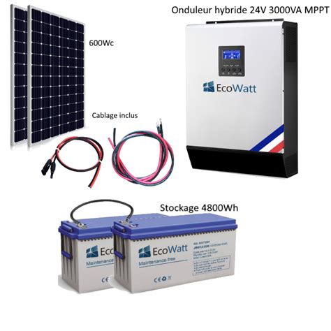 Kit Solaire 600w Hybride Autonome 24v 230v Stockage 4800wh