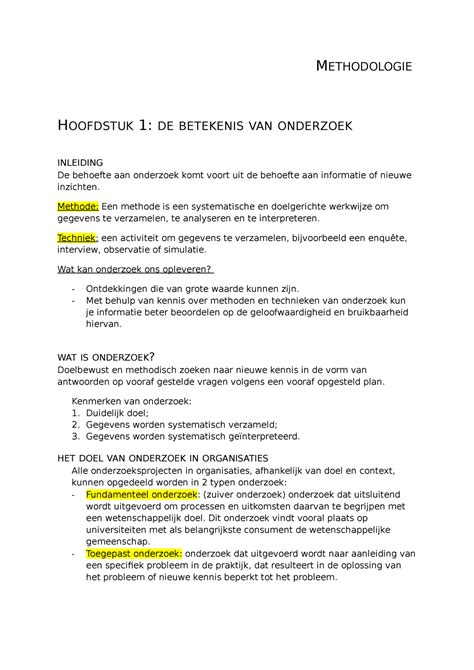 Methodologie Hoofdstuk 1 Samenvatting METHODOLOGIE HOOFDSTUK 1 DE