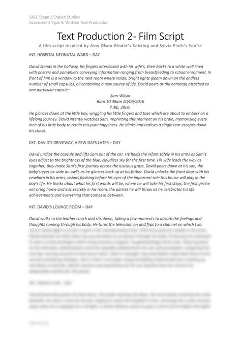 Film Script Sace English English Year 12 Sace Thinkswap