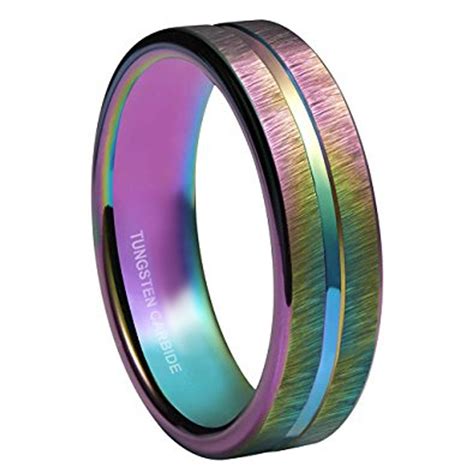 4mm Gay Pride Lesbian Grooved Rainbow Anodized Tungsten Wedding Band