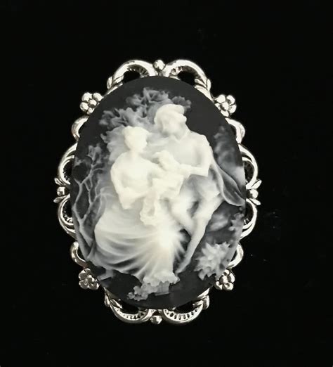 Cameo Brooch Victorian Couple Cameo Black And White Cameo Pin Brooch