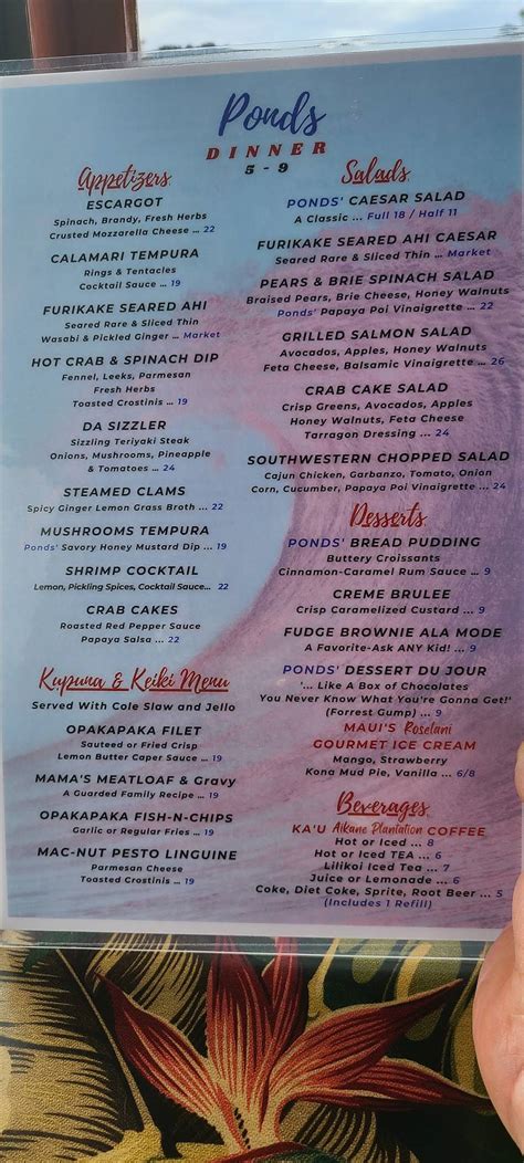 Menu At Ponds Hilo Restaurant Hilo