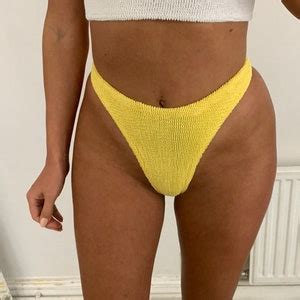 High Cut Tanning Thong Bikini Brief In Yellow Crinkle Etsy