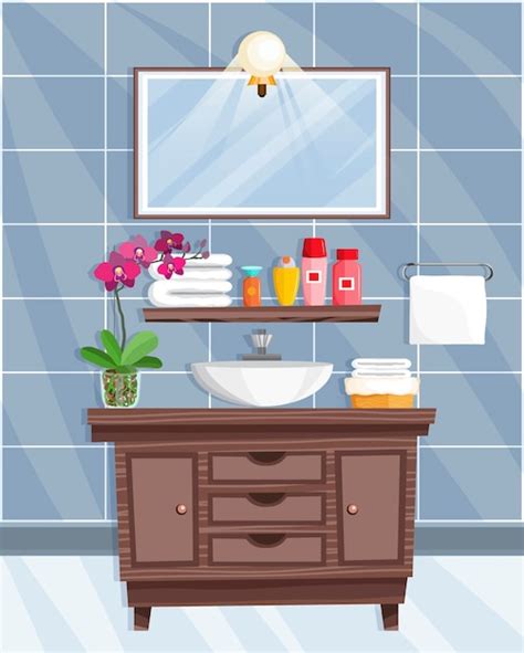 Interior de baño con lavabo en estilo plano Vector Premium