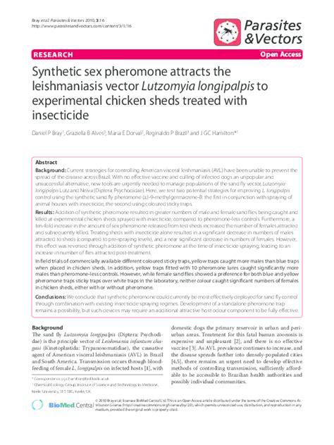 Pdf Synthetic Sex Pheromone Attracts The Leishmaniasis Vector