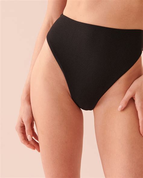 CASABLANCA TEXTURED High Waist Bikini Bottom Black La Vie En Rose