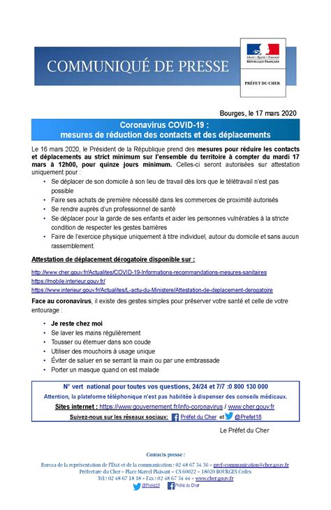 Communiqué de presse sur le coronavirus COVID 19 Mairie d Argent sur