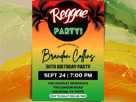 Reggae Birthday Invitation Reggae Party Invite Jamaica Etsy