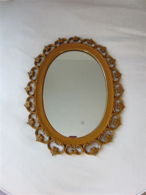 Syroco Wood Mid Century Oval Mirror Open Work Scrolled Decoration For