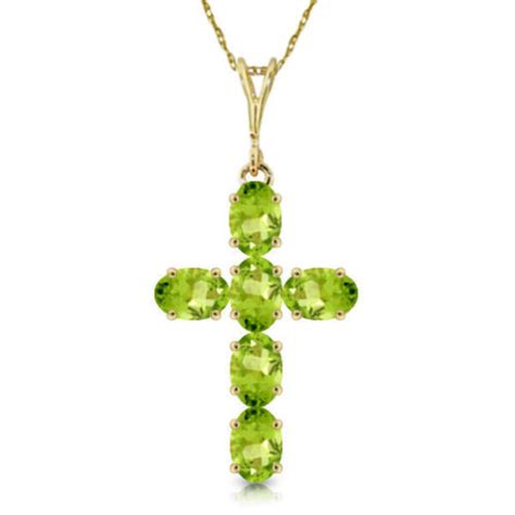 Genuine Peridot Gemstones Cross Pendant Necklace 14k Yellow White Or