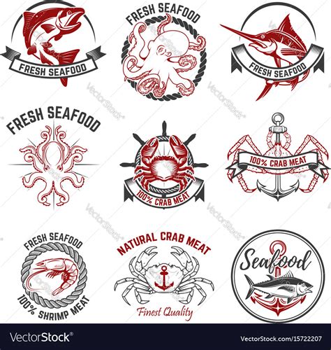 Set Seafood Labels Isolated On White Royalty Free Vector