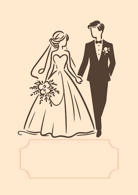 Carte de mariage simple et élégante avec un croquis vectoriel noir des