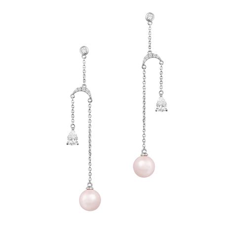 Boucles D Oreilles Longues Perles Roses Et Argent Elsa Lee Paris