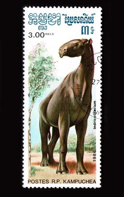 Cambodian Postage Stamp Dedicated To Paraceratherium Dinosaur On