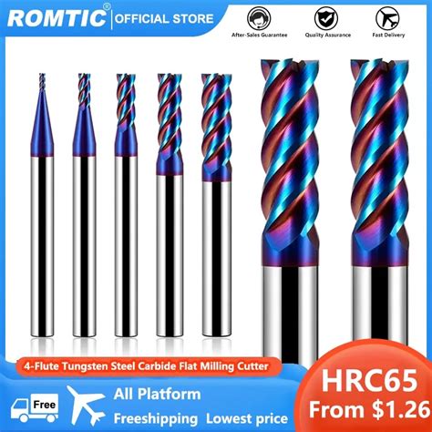 Romtic Hrc Flute Blue Nano Coating Tungsten Steel Carbide Flat