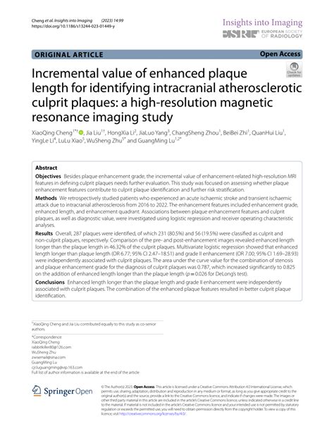 PDF Incremental Value Of Enhanced Plaque Length For Identifying