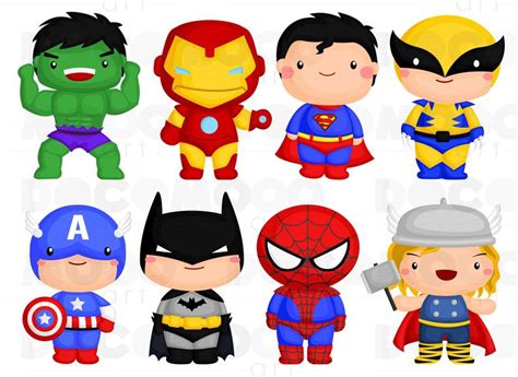 Superheroes Clipart Superhero Clip Art Cute Superhero Etsy Cute