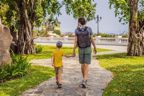 Happy Father And Son Walk In Nature Stock Image Image Of Healthy