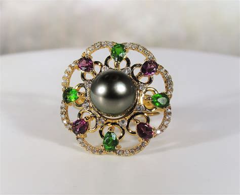 Womens Ring - Black Pearl Ring, Black Pearl Statement Ring w ...