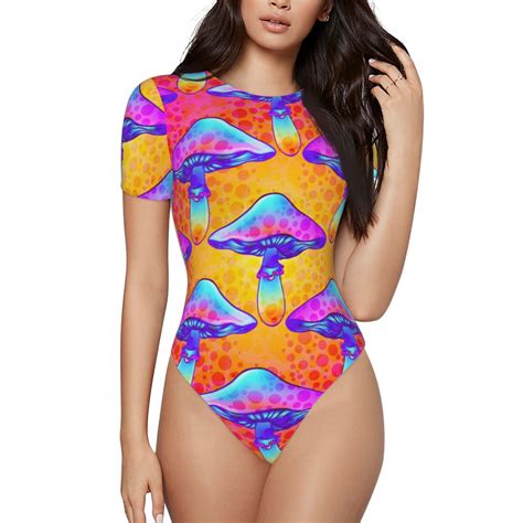 Easygdp Magic Mushrooms Womens One Piece Swimsuit Slim Fit Crew Neck