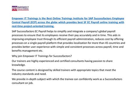 SAP Successfactors Employee Central Payroll Online Training PPT