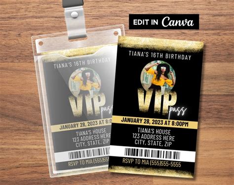 Gold Vip Pass Party Invitation Vip Insert For Lanyard Vip Pass Invitation Vip Birthday