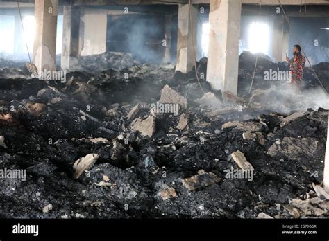 Dhaka Bangladesh Th July Ffire Fighters Inspect A Burned