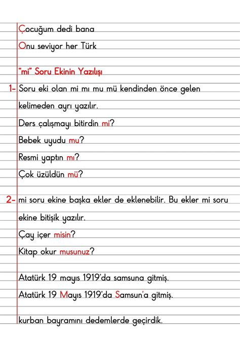 2 Sınıf Türkçe Dersi Dil Bilgisi Defter Notları