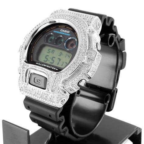 Rubber Strap Simulated Lab Diamond G Shock Dw6900 Watch Master Of Bling