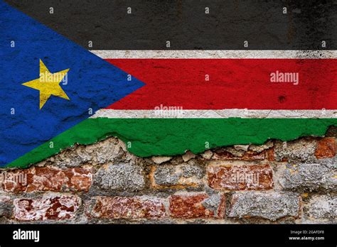 Graphic Concept With A Flag Of South Sudan Painted On A Damaged Brick