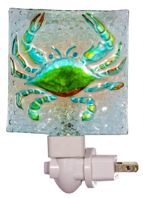 Splendid Fused Glass Blue Crab Night Light Coastal Decor Seaside Glass Gallery