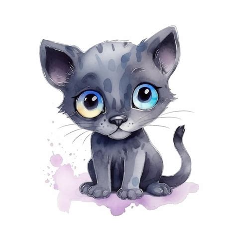 Una Ilustraci N En Acuarela De Un Gato Gris Con Ojos Azules Foto Premium