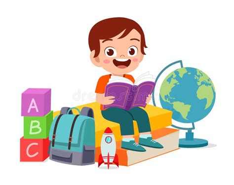 Happy Cute Smart Kid Boy Read Book Stock Vector - Illustration of comic ...