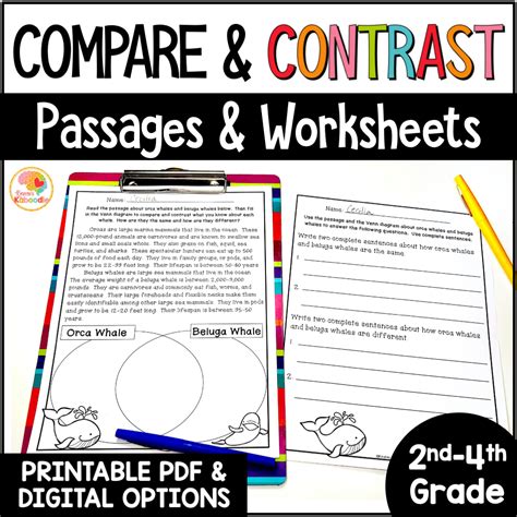 Compare And Contrast Passages And Graphic Organizers Worksheets Made