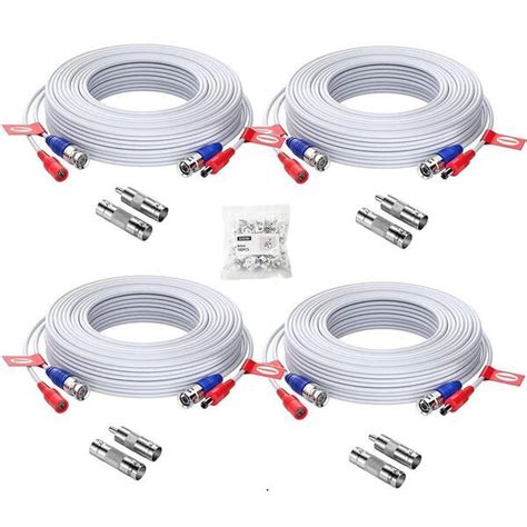 ZOSI 60 Ft White BNC Cord Video Power Cable Security Camera Cable For