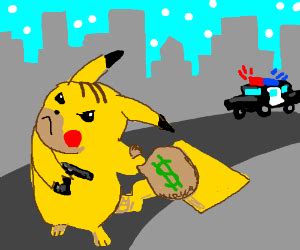 Pikachu holding a shotgun - Drawception