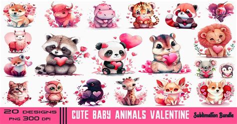 Cute Baby Animals Valentine's Day Bundle Bundle · Creative Fabrica