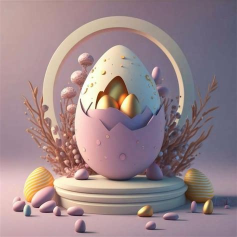 Podium 3D Con Orejas De Conejo Y Huevos De Pascua Escena Con Un