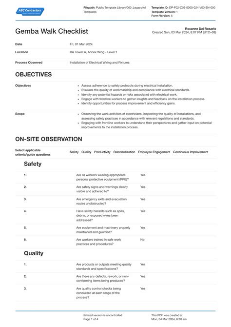 Gemba Walk Checklist Template Better Than Pdf Excel